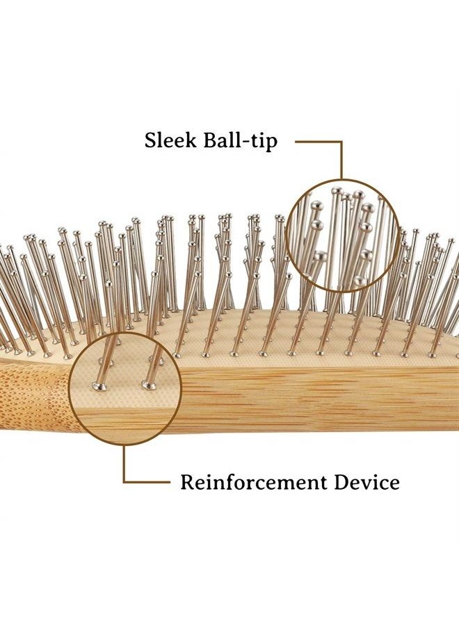 Bamboo Hair Brush with Steel Bristles, Help Hair Growth and Massaging Scalp