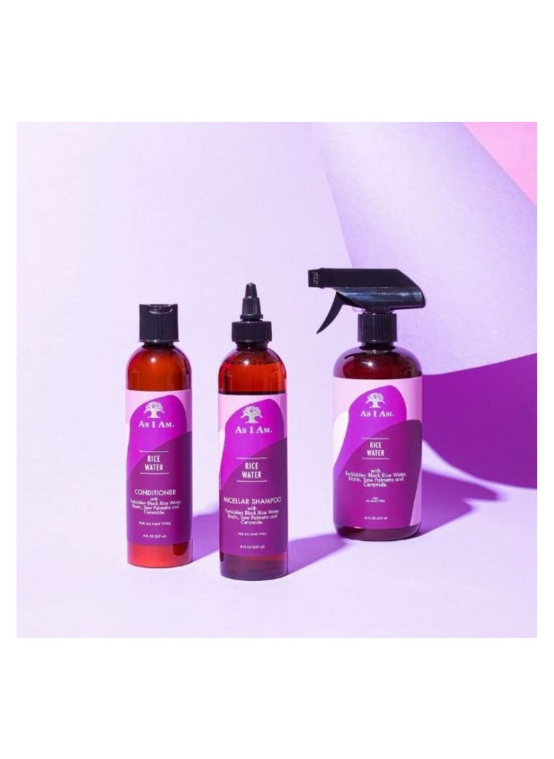 Rice Water Shampoo 8 oz - with Forbidden Black Rice, Saw Palmetto, Biotin - Gentle Cleanser - Moisturizing - Vegan & Cruelty Free - Sulfate Free - Paraben Free - For All Hair Types