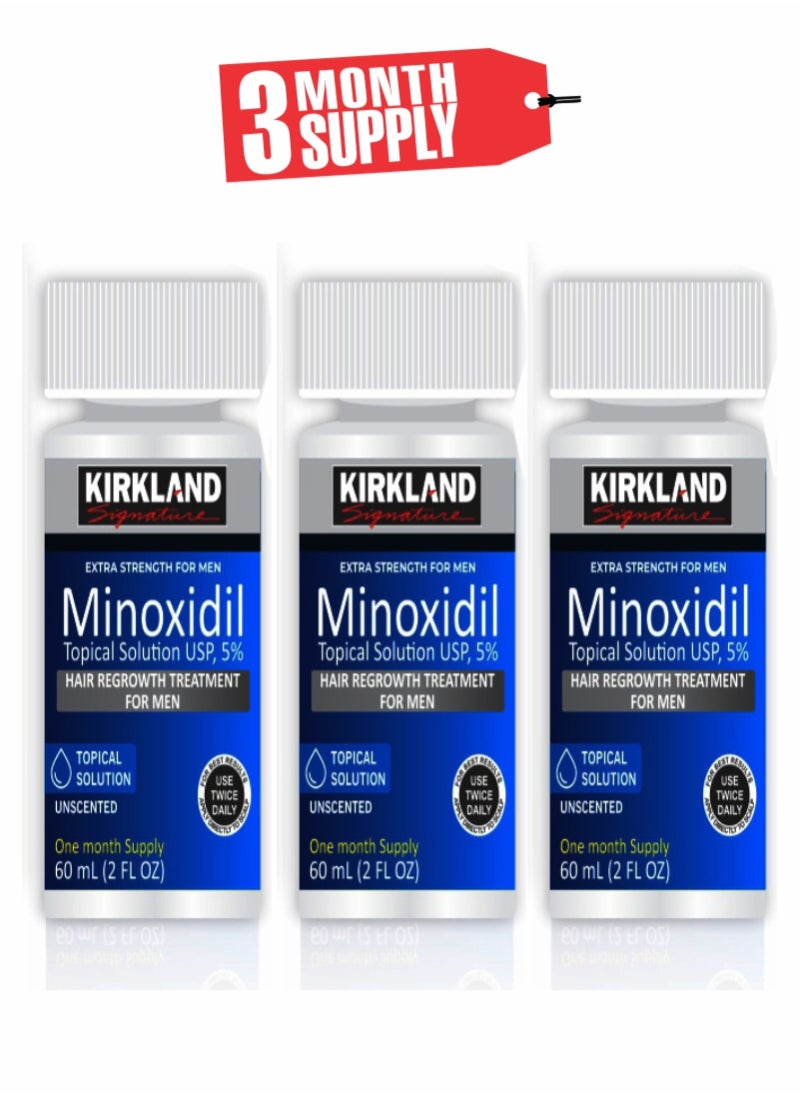 Minoxidil 5% Scalp Solution - 3-Month Pack for Men's Hair Regrowth (3pcs)