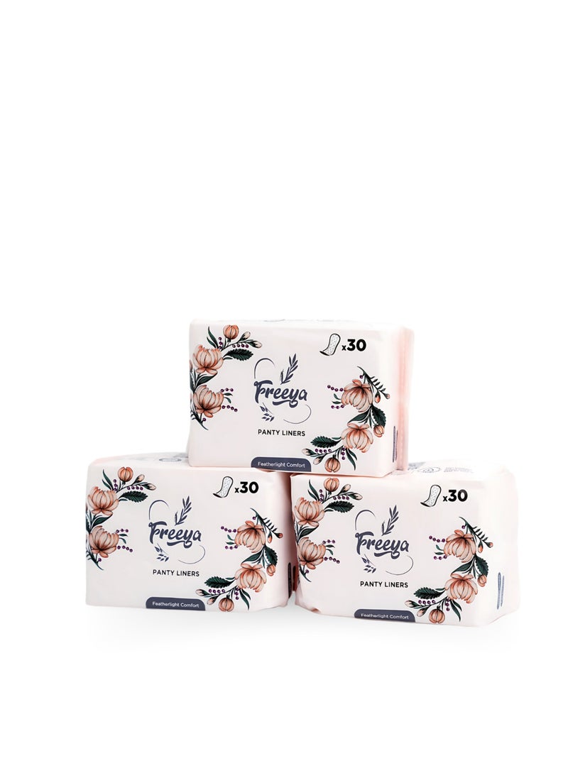Panty Liners (30 Pads) - Daily Freshness - Cotton Ultra Thin Breathable Velvety Liners Pack of 3