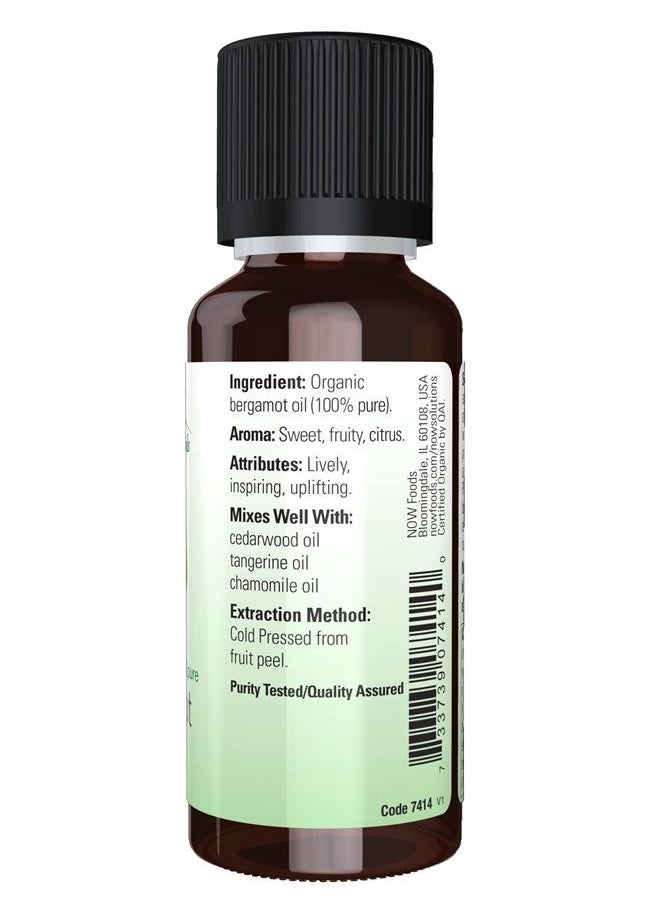 Essential Oils, Organic Bergamot Oil, Sweet Aromatherapy Scent, Cold Pressed, 100% Pure, Vegan, Child Resistant Cap, 1-Ounce
