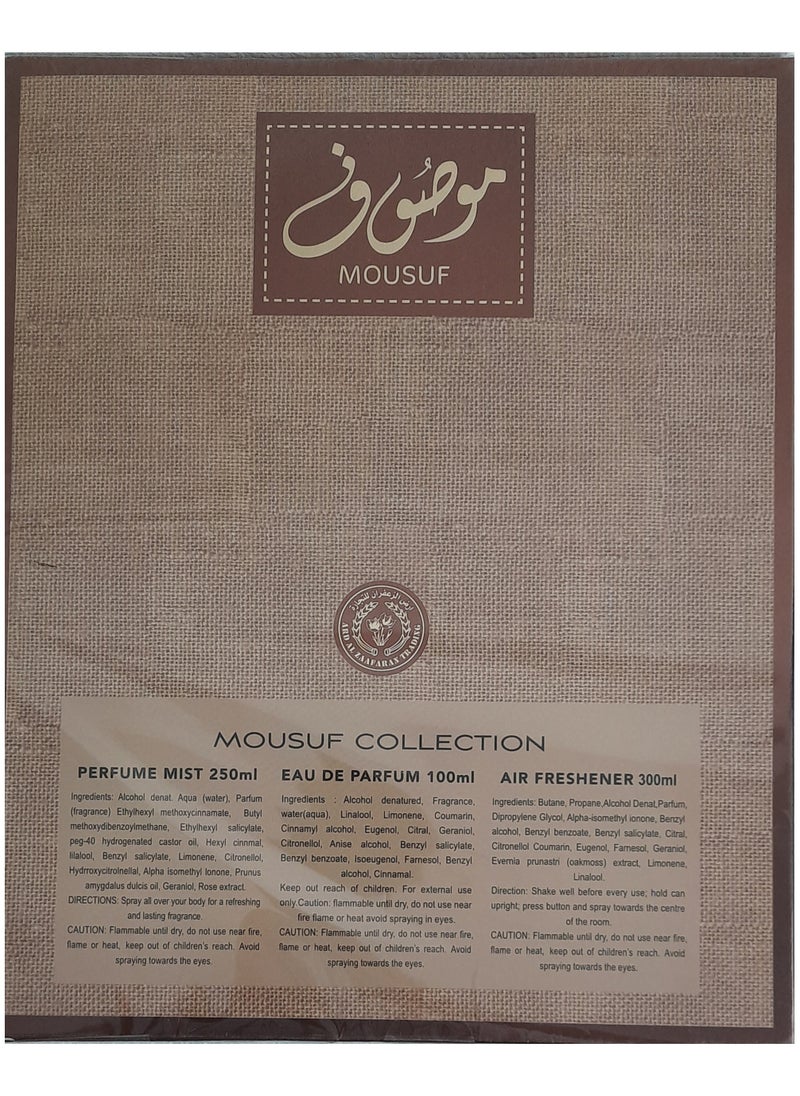 Mousuf For Men & Women (Gift Set) Edp 100ml + Body Mist 250ml + Air Freshener 300ml