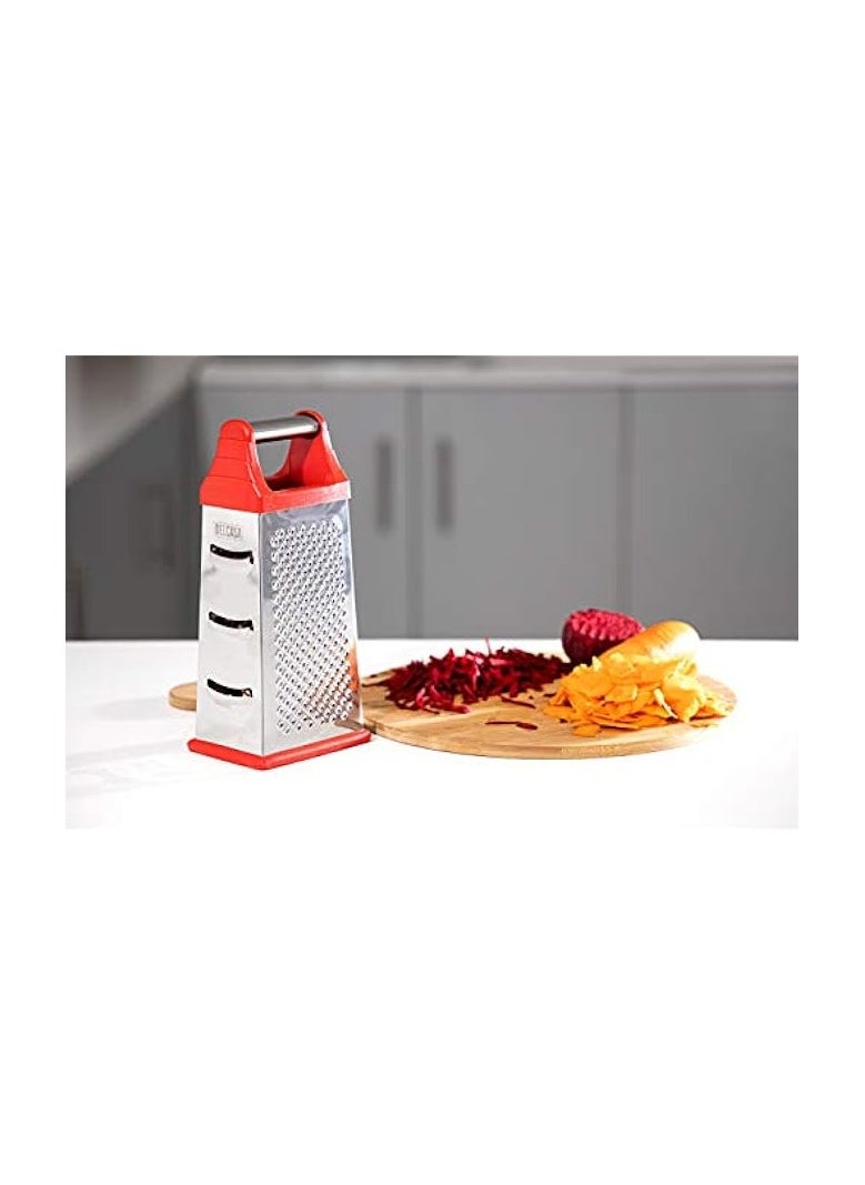 4-Sided Box Cheese Grater – Stainless Steel Hand held Grater/Slicer/Chopper/Zester for Vegetables Cheese Chocolate – 4 Kitchen functions for Coarse, Medium