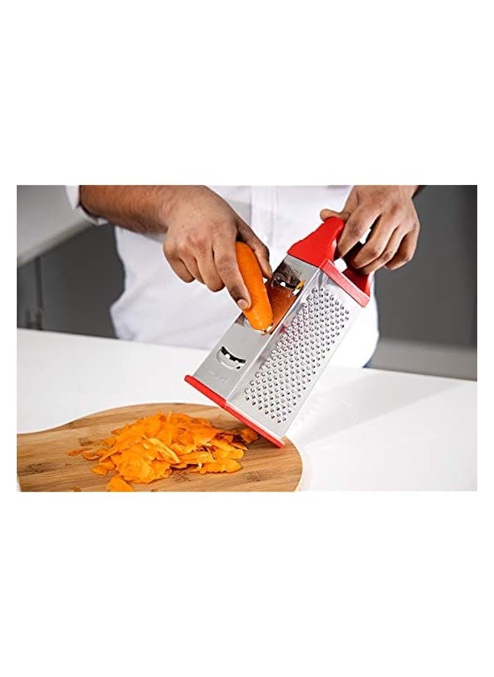 4-Sided Box Cheese Grater – Stainless Steel Hand held Grater/Slicer/Chopper/Zester for Vegetables Cheese Chocolate – 4 Kitchen functions for Coarse, Medium