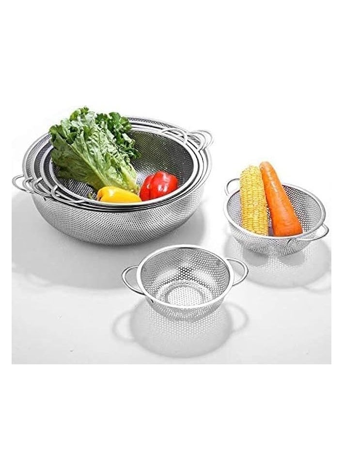 Vegetable Strainer Sifter Colander Set - Kitchen Supply Colander Set of 6 Stainless Steel Mesh Strainers and Colanders Net Baskets with Handles & Base Drain, Rinse, Steam or Cook