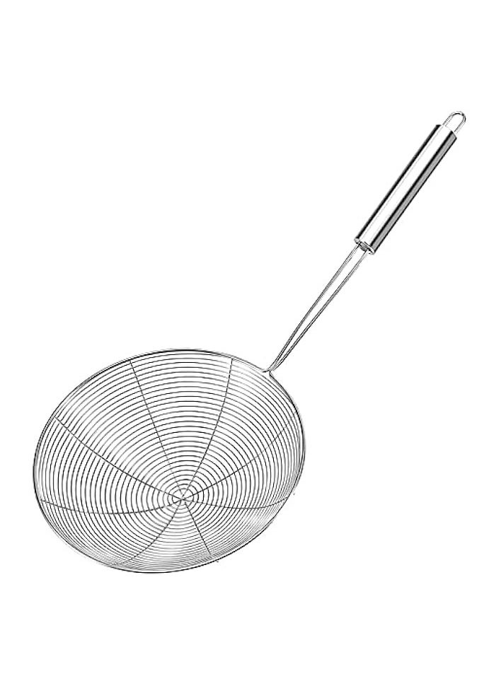 Stainless Steel Spider Strainer Skimmer Spoon for Frying and Cooking Large Wire Skimmer with Long Handle Kitchen Skimmer for Pasta, Spaghetti, Noodles and Frying