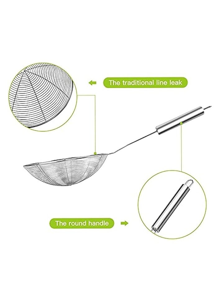 Stainless Steel Spider Strainer Skimmer Spoon for Frying and Cooking Large Wire Skimmer with Long Handle Kitchen Skimmer for Pasta, Spaghetti, Noodles and Frying
