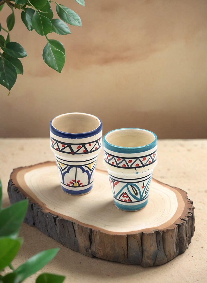 Two Moroccan Ceramic Cups - Handmade Multicolor Cups Glazed