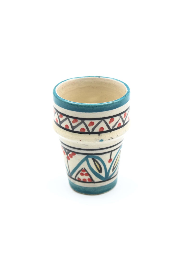 Two Moroccan Ceramic Cups - Handmade Multicolor Cups Glazed