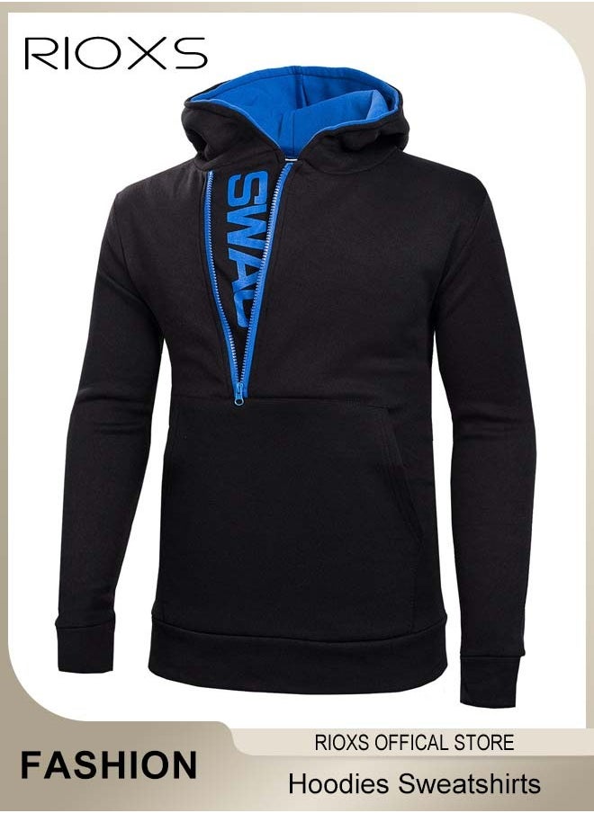 Men's Hoodies Sweatshirts,Letter Graphic Print Front Zipper Hoodie Sweatshirt,Long Sleeve Hooded Sweatshirt With Pocket,Pullovers Hooded Tops For Men,Casual Sportswear Hoodies,Gift For Daddy Boyfirend Husband