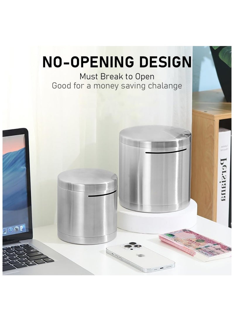PiggyBank Made of Stainless Steel, for Adults Coin Bank,Can Only Save The Piggy Bank That Cannot be Taken Out (20 x 20 cm, Stainless Steel)
