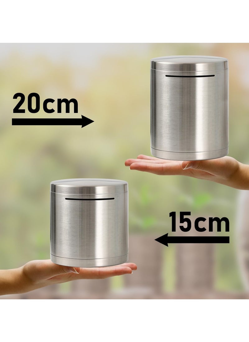 PiggyBank Made of Stainless Steel, for Adults Coin Bank,Can Only Save The Piggy Bank That Cannot be Taken Out (20 x 20 cm, Stainless Steel)
