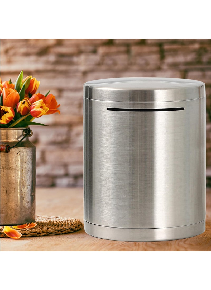 PiggyBank Made of Stainless Steel, for Adults Coin Bank,Can Only Save The Piggy Bank That Cannot be Taken Out (20 x 20 cm, Stainless Steel)