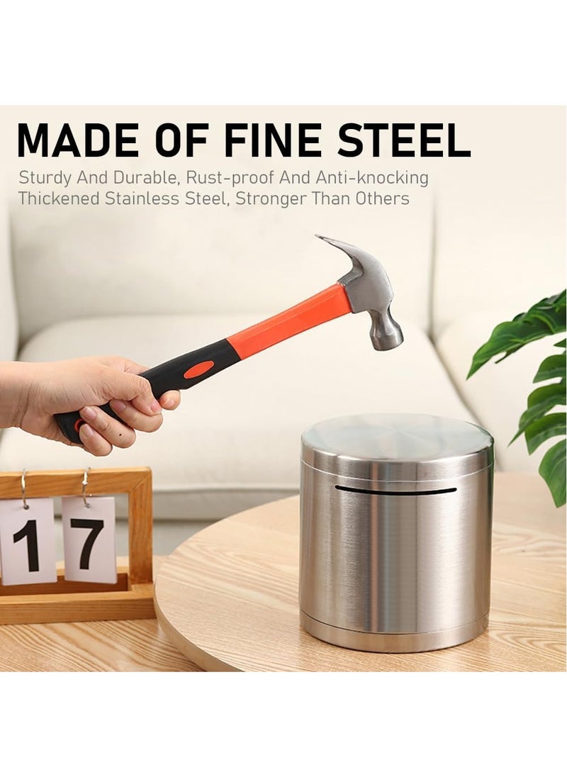 PiggyBank Made of Stainless Steel, for Adults Coin Bank,Can Only Save The Piggy Bank That Cannot be Taken Out (20 x 20 cm, Stainless Steel)