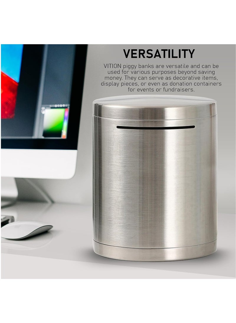PiggyBank Made of Stainless Steel, for Adults Coin Bank,Can Only Save The Piggy Bank That Cannot be Taken Out (20 x 20 cm, Stainless Steel)