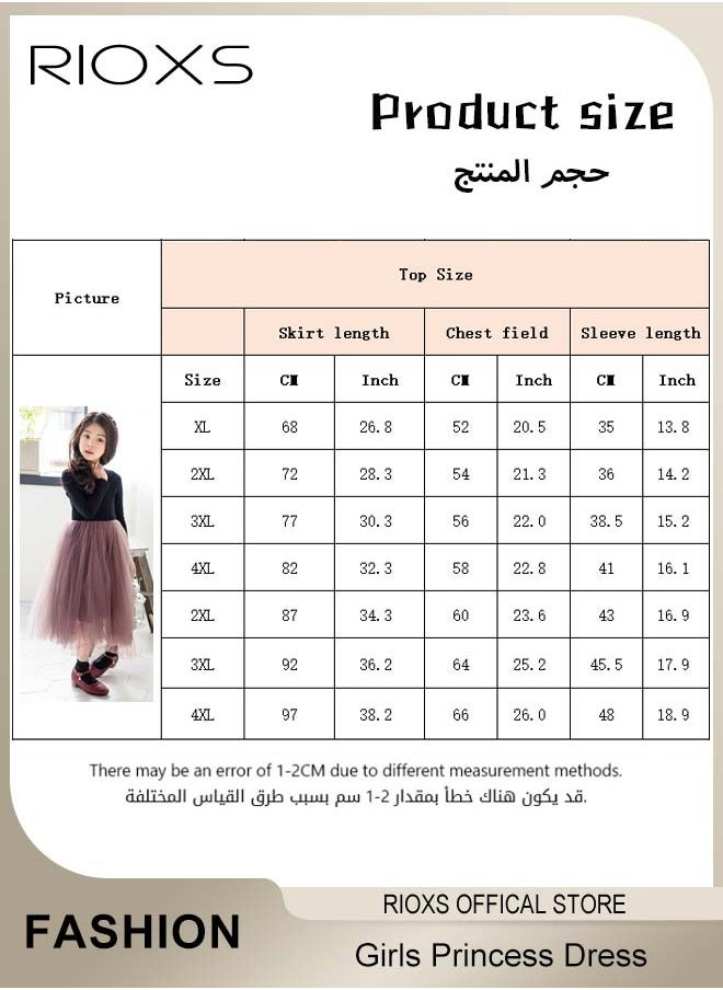 Toddler Girls Tutu Dress, Girls Long Sleeve A Line Tutu Dress, Round Neck Mesh Slim Dress, Kids Knitted Cotton Princess Dress, Elastic Waist Mesh Layered Fairy Skirt, For Party School Performance Or Daily Wear