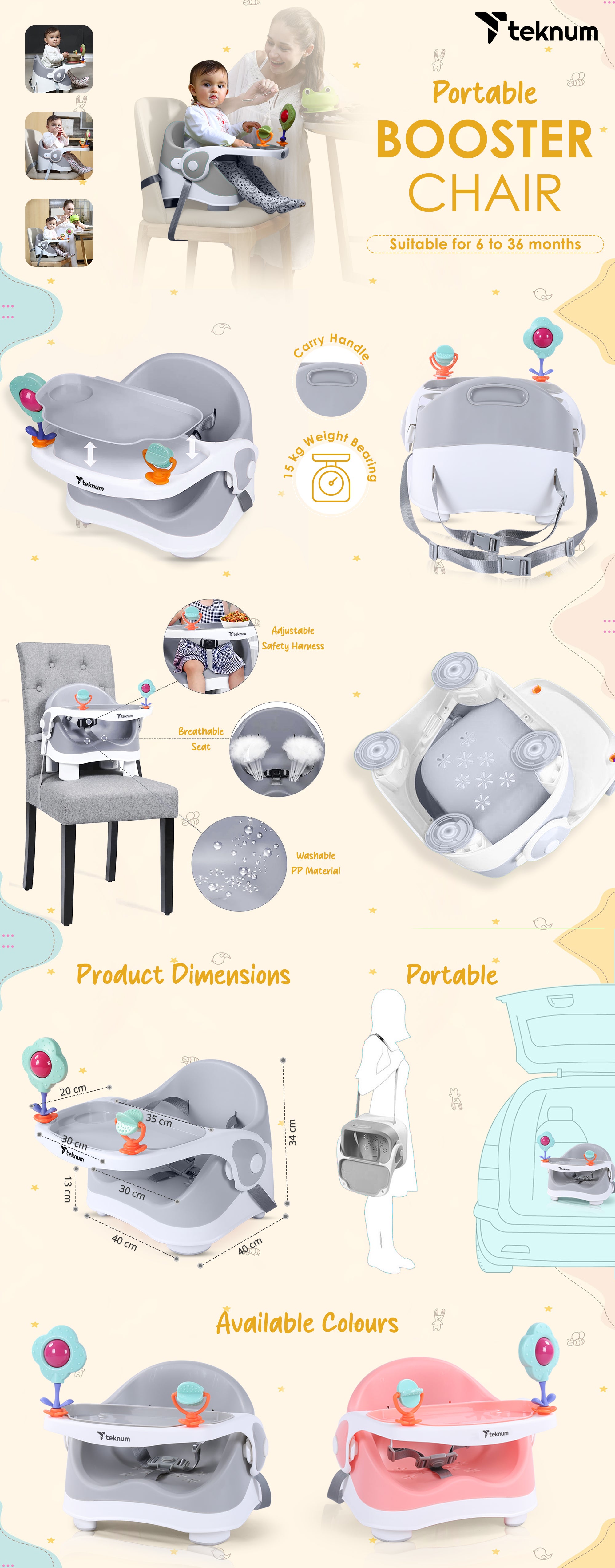 Portable Booster Chair With 3-point Safety Belt - Grey