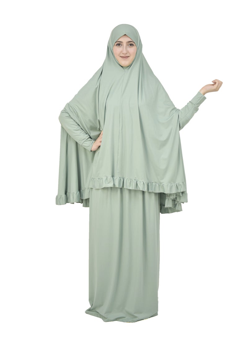 Two Piece Islamic prayer dress women with sleeve - Prayer Clothes for Women - Prayer Abaya For women - Jilbab 2 piece, Umrah essentials for women - Prayer set