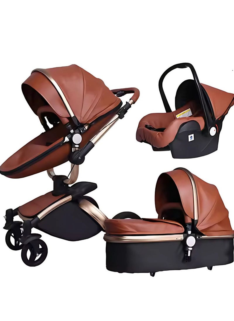 Luxury Baby Stroller 3 In 1 Fashion Carriage Gold Frame Pram