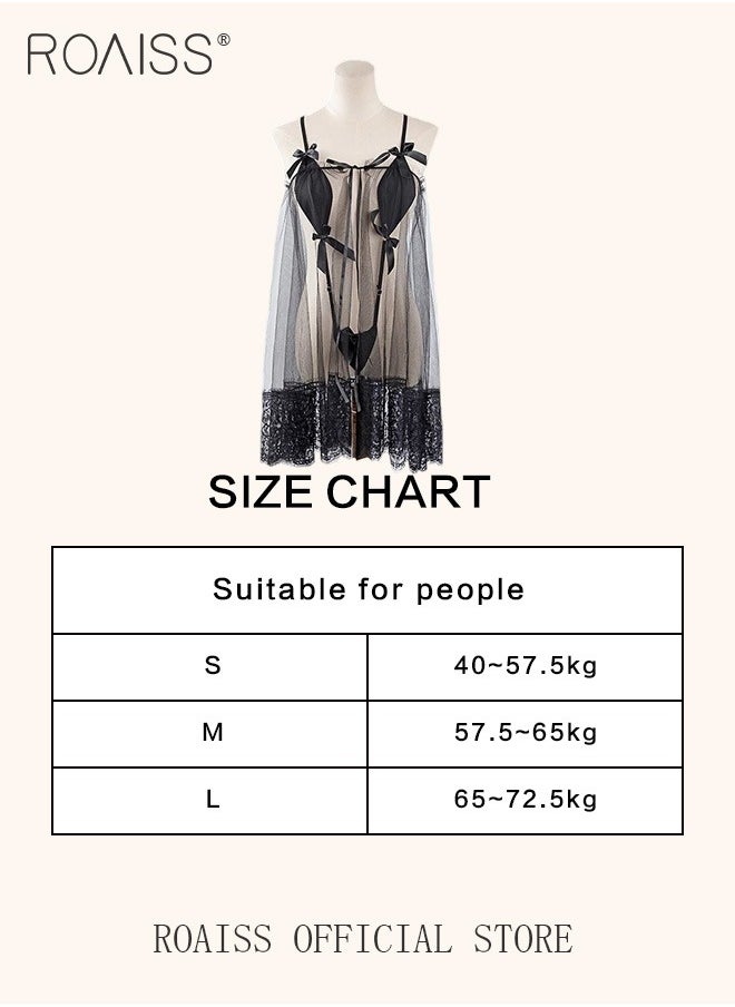 Lace Floral See Through Lingerie Set for Women One Piece Mesh Yarn Spaghetti Strap Naughty Underwear Ladies Comfy and Breathable Sleeveless Loose Dress with Embroidery Texture Lace Trim