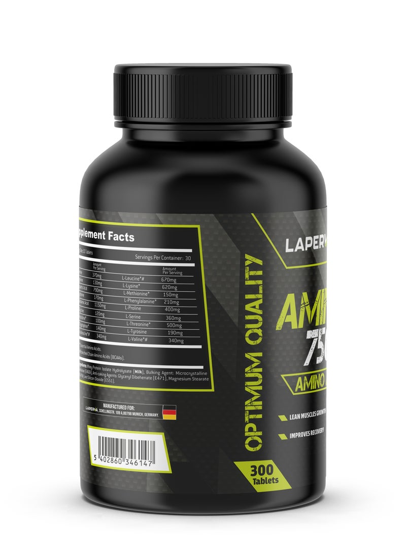 Laperva Amino Tablets - 7500mg, 300 Tablets - Lean Muscle Growth, Vegetarian Friendly - Essential Amino Acid Complex for Fitness and Recovery