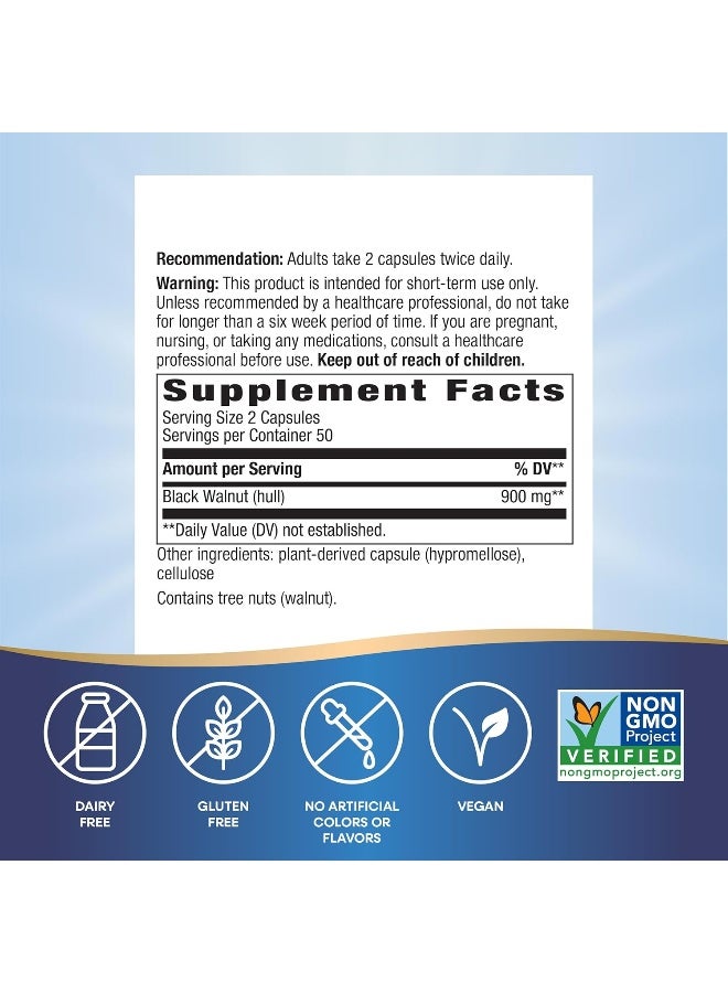 Black Walnut Hulls, 900mg - 100 Vegan Capsules Packaging May Vary