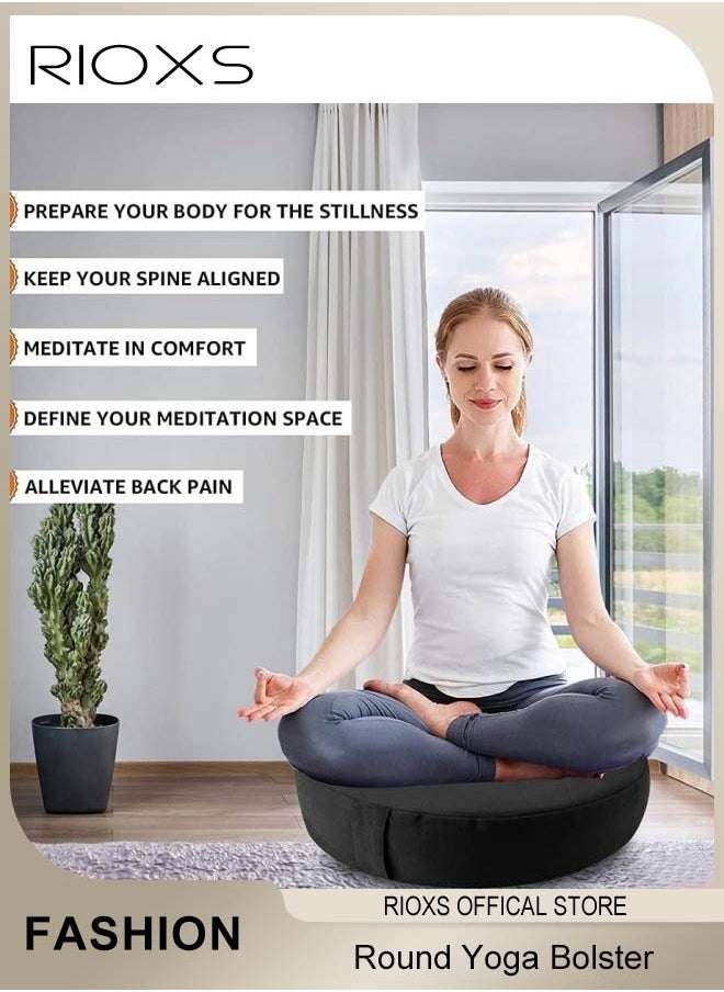 Yoga Cushion,Round Yoga Bolster,Zabuton Meditation Pad,Fitness Meditation Bolster With Organic Cotton Cover Kneeling Pillow,Premium Yoga Pillow For Sitting On Floor Zippered Cotton Cover