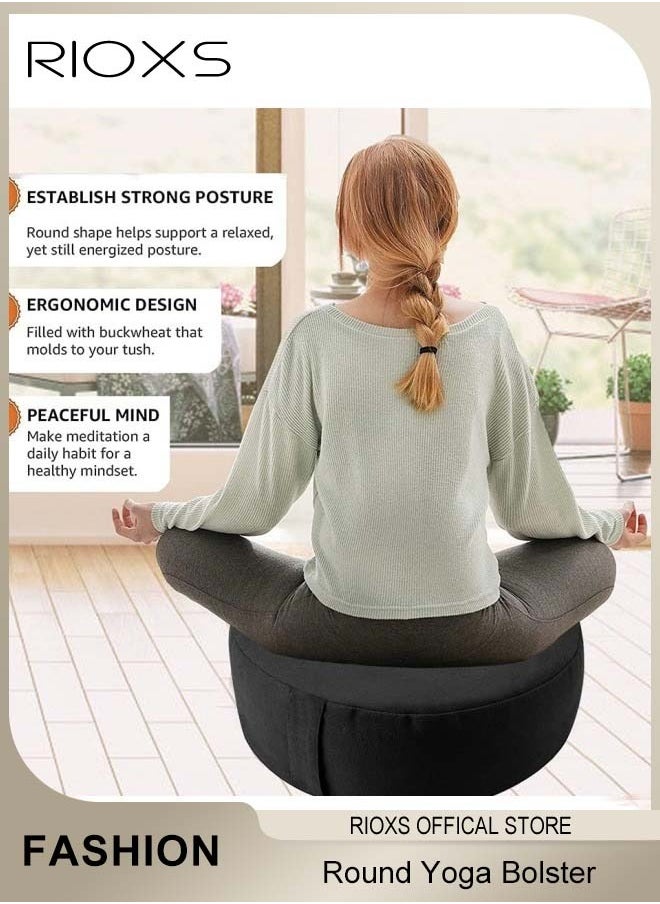 Yoga Cushion,Round Yoga Bolster,Zabuton Meditation Pad,Fitness Meditation Bolster With Organic Cotton Cover Kneeling Pillow,Premium Yoga Pillow For Sitting On Floor Zippered Cotton Cover