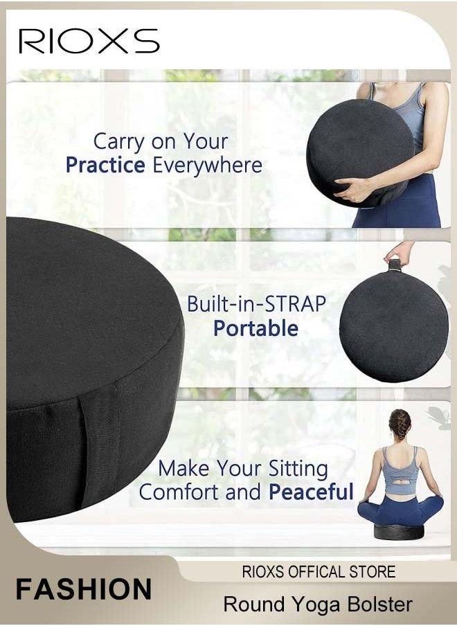 Yoga Cushion,Round Yoga Bolster,Zabuton Meditation Pad,Fitness Meditation Bolster With Organic Cotton Cover Kneeling Pillow,Premium Yoga Pillow For Sitting On Floor Zippered Cotton Cover