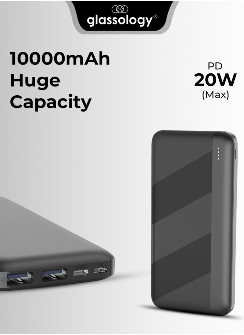 10000mAh 22.5W Fast Charging Portable Power Bank  with USB C and dual A ports for Charging iPhone, Android, AirPods, iPad & More in Elegant Black