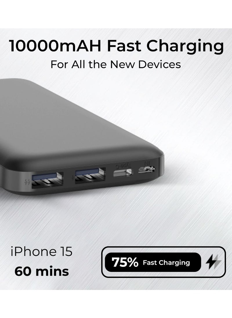 10000mAh 22.5W Fast Charging Portable Power Bank  with USB C and dual A ports for Charging iPhone, Android, AirPods, iPad & More in Elegant Black