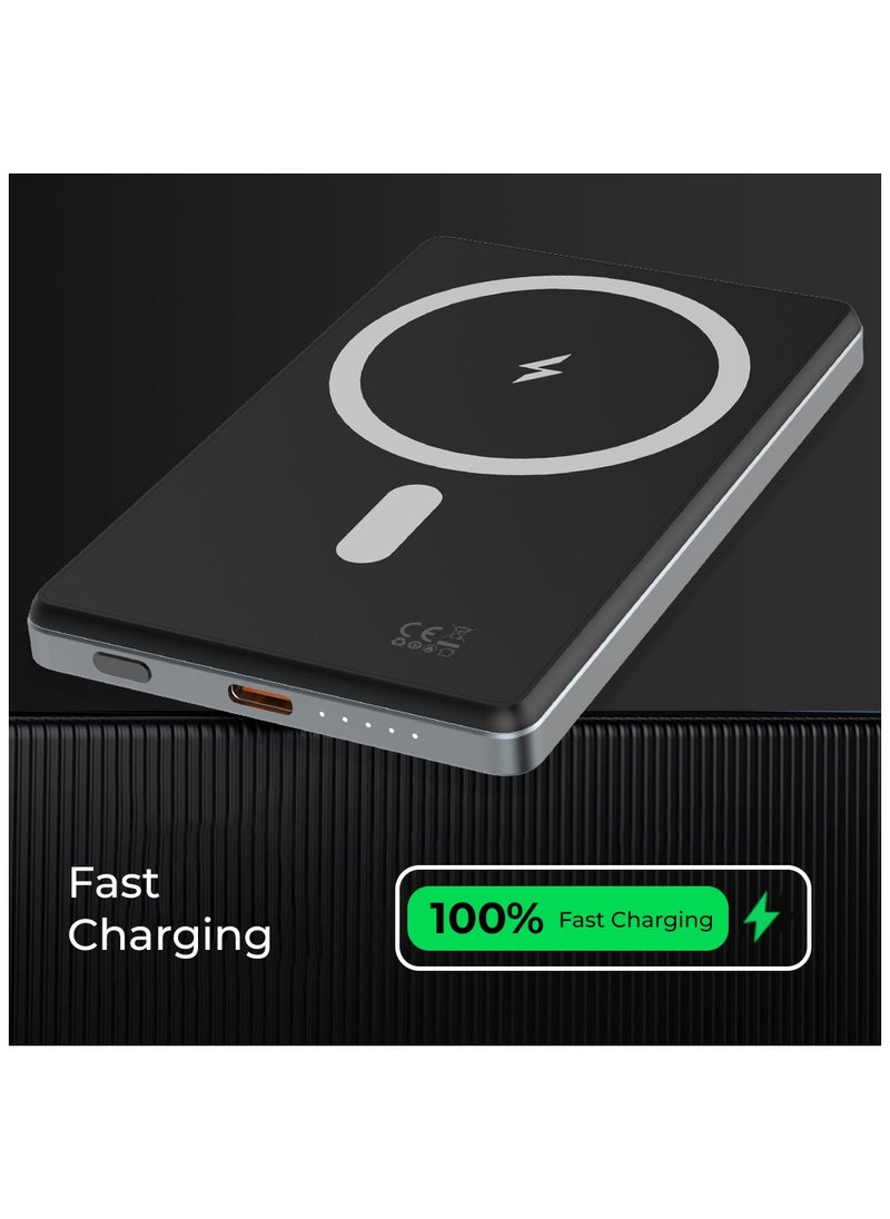 Ultra Slim Magsafe Power Bank 5000mAh, Wireless Portable Charger 15W Magnetic, Designed for MagSafe Battery Pack, PD USB-C Fast Charging for iPhone 15/14/13/12 Series