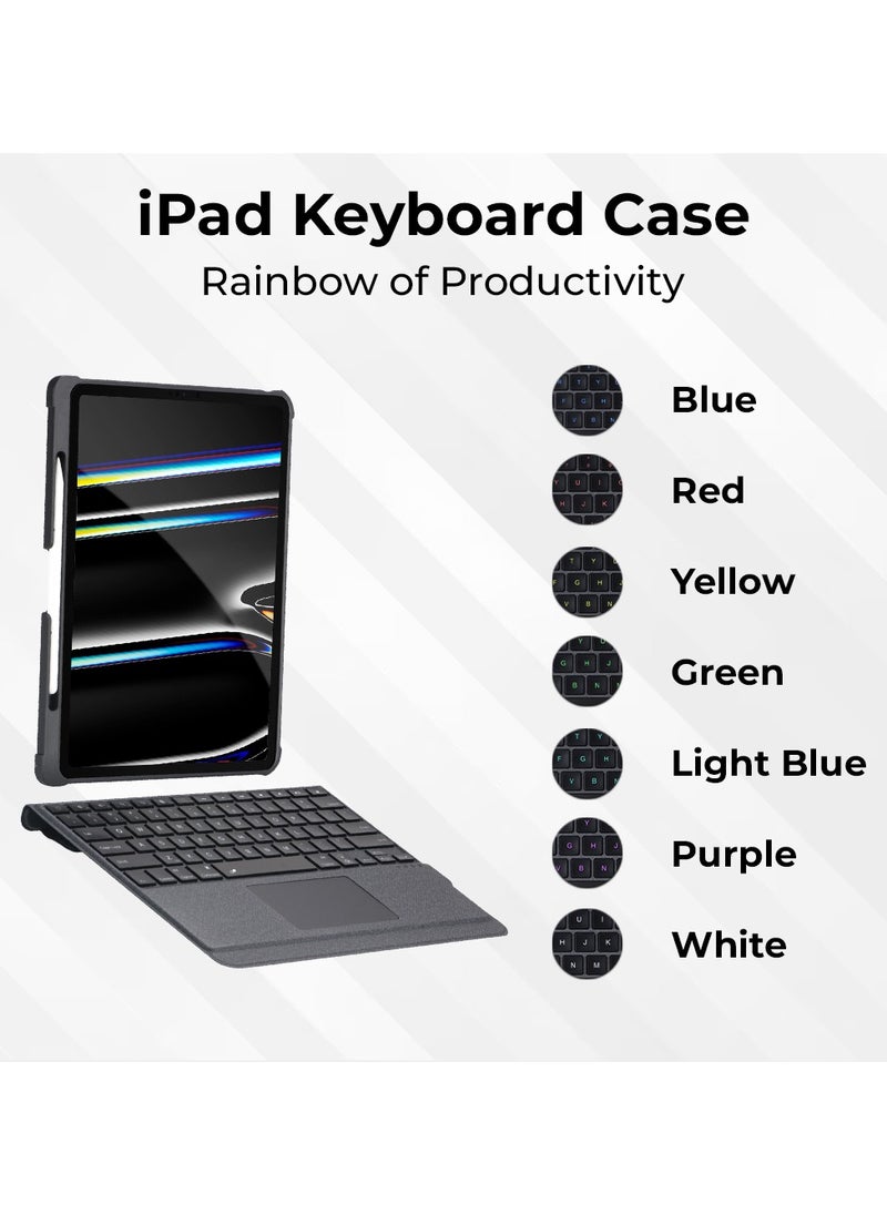 iPad Keyboard Folio Combo for iPad Pro 12.9 3rd 4th 5th gen 2018/2020/2021 with Detachable Keyboard Trackpad and Smart Connector English & Arabic with Screen Protector in Elegant Black