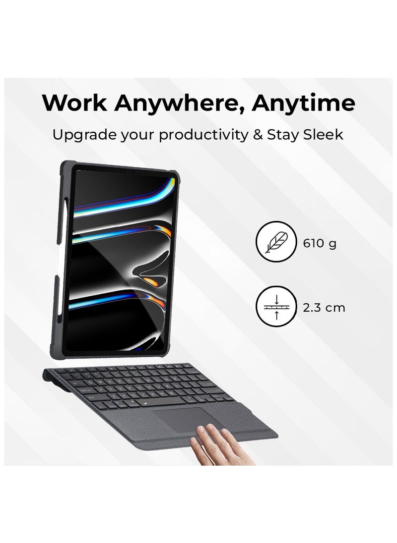iPad Keyboard Folio Combo for iPad Pro 12.9 3rd 4th 5th gen 2018/2020/2021 with Detachable Keyboard Trackpad and Smart Connector English & Arabic with Screen Protector in Elegant Black