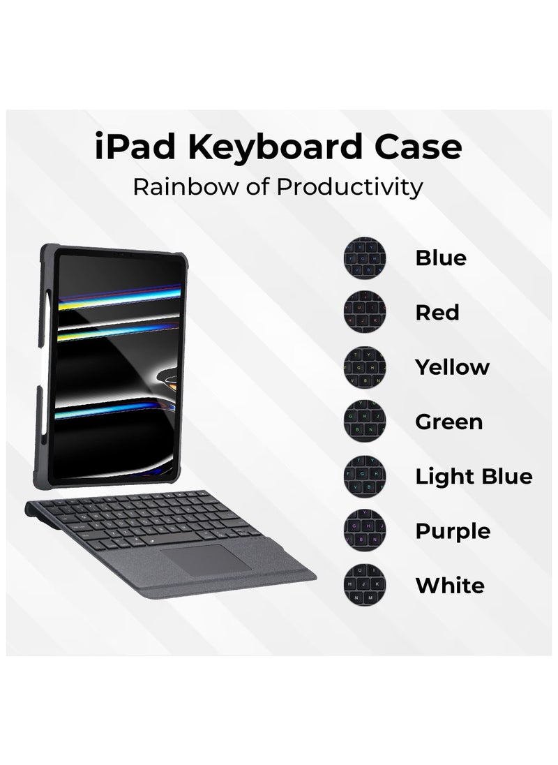 iPad 10.2/ Air 10.5 7th 8th 9th gen 2019/2020/2021 iPad Keyboard Folio Combo With Detachable Backlit Keyboard Trackpad And Smart Connector English And Arabic With Screen Protector In Elegant Black