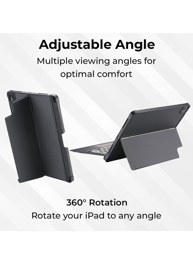 iPad 10.2/ Air 10.5 7th 8th 9th gen 2019/2020/2021 iPad Keyboard Folio Combo With Detachable Backlit Keyboard Trackpad And Smart Connector English And Arabic With Screen Protector In Elegant Black