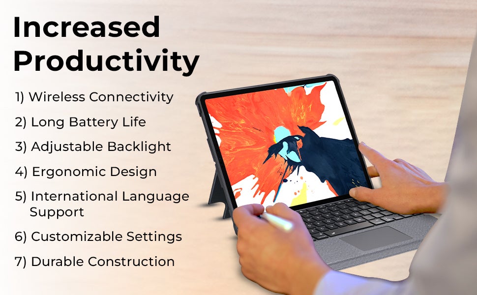 iPad 10.2/ Air 10.5 7th 8th 9th gen 2019/2020/2021 iPad Keyboard Folio Combo With Detachable Backlit Keyboard Trackpad And Smart Connector English And Arabic With Screen Protector In Elegant Black
