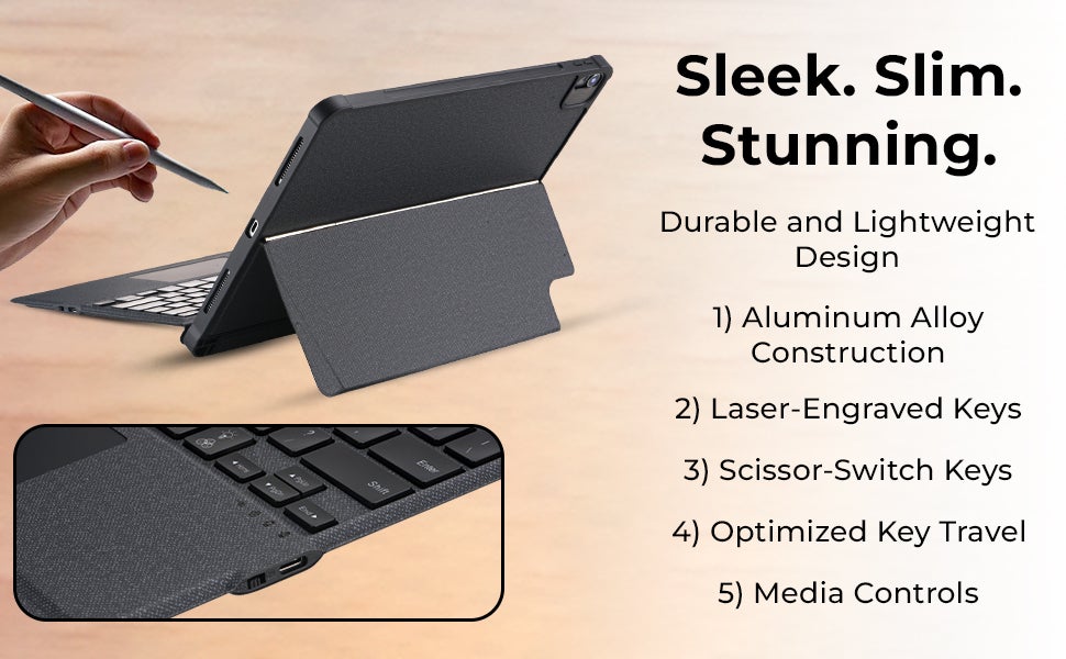 iPad 10.2/ Air 10.5 7th 8th 9th gen 2019/2020/2021 iPad Keyboard Folio Combo With Detachable Backlit Keyboard Trackpad And Smart Connector English And Arabic With Screen Protector In Elegant Black