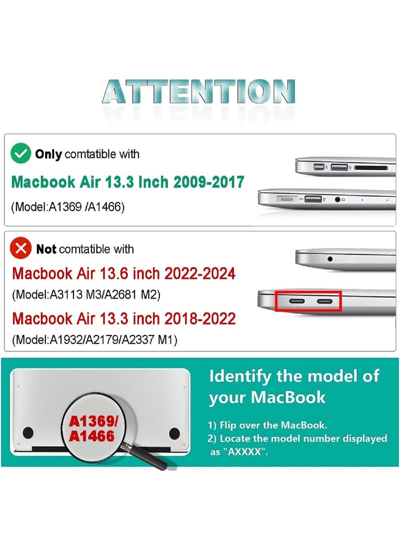 Plastic Hard Shell Case Cover Compatible with Older Version MacBook Air 13.3-Inch Model:- A1369/A1466 Released 2010 to 2017