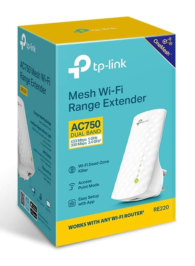 Mesh WiFi Extender AC750 (RE220) Dual Band Devices Up to 733Mbps White