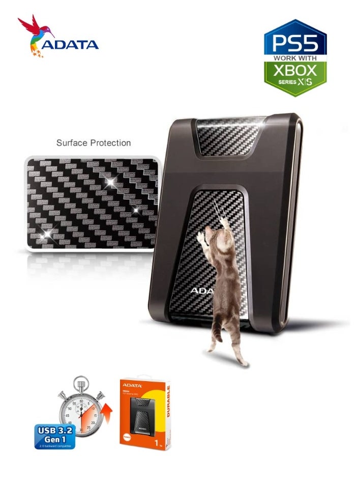 HD650 DURABLE 1TB External HDD | Anti Shock Hard Drive | Compatible with PS5 XBOX | Black