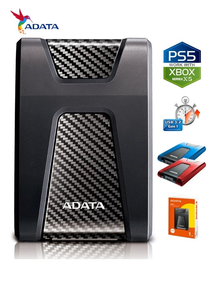 HD650 DURABLE 1TB External HDD | Anti Shock Hard Drive | Compatible with PS5 XBOX | Black