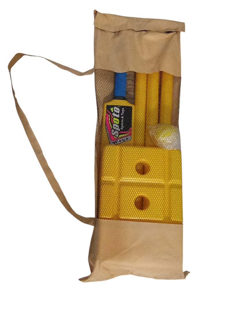 Golden Kick GK Kids Cricket Set | Rubber Grip Bat, Soft Ball & Wicket Stumps | Molded Plastic All-Weather | Ages 4-8 or 8-11