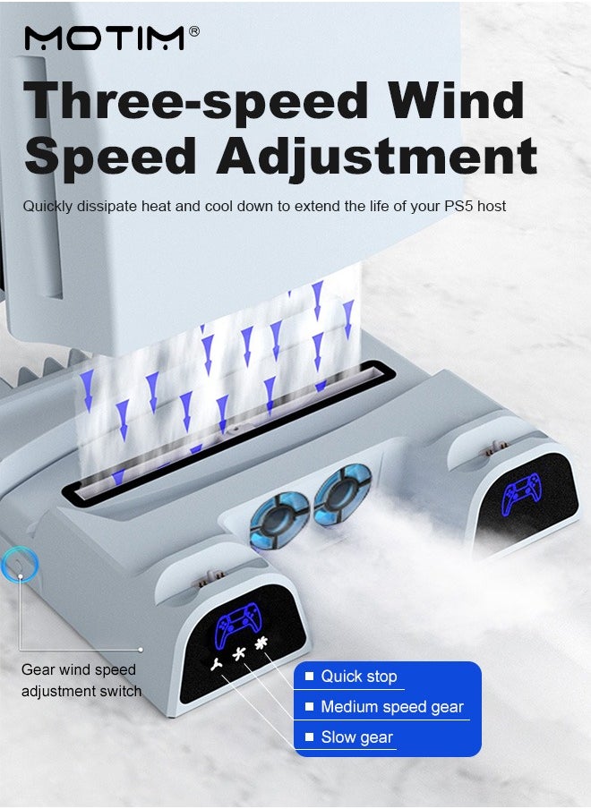 PS5 Charging Stand with Cooling Station & Dual Controller Charger Dock for Playstation 5 Console, Charging Station with Cooler Fan, Charging Dock and Game Disc Holder, PS5 Accessories with 5V/3A Adapter