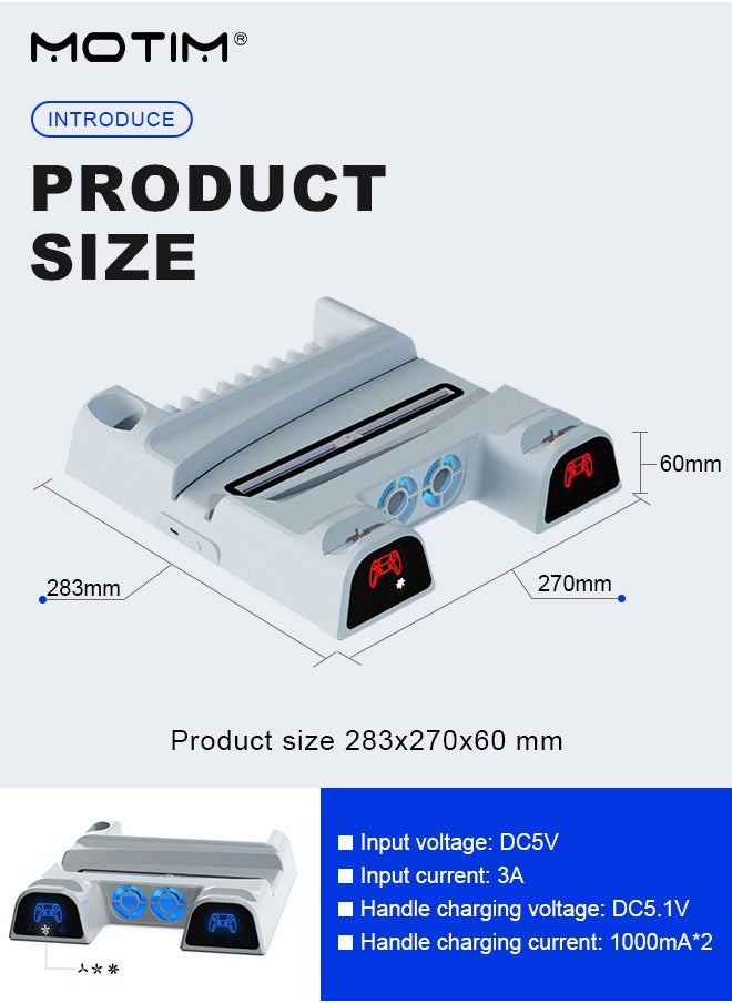 PS5 Charging Stand with Cooling Station & Dual Controller Charger Dock for Playstation 5 Console, Charging Station with Cooler Fan, Charging Dock and Game Disc Holder, PS5 Accessories with 5V/3A Adapter