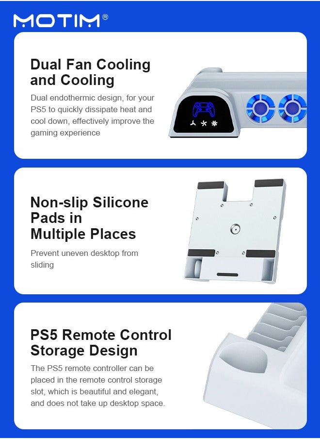 PS5 Charging Stand with Cooling Station & Dual Controller Charger Dock for Playstation 5 Console, Charging Station with Cooler Fan, Charging Dock and Game Disc Holder, PS5 Accessories with 5V/3A Adapter