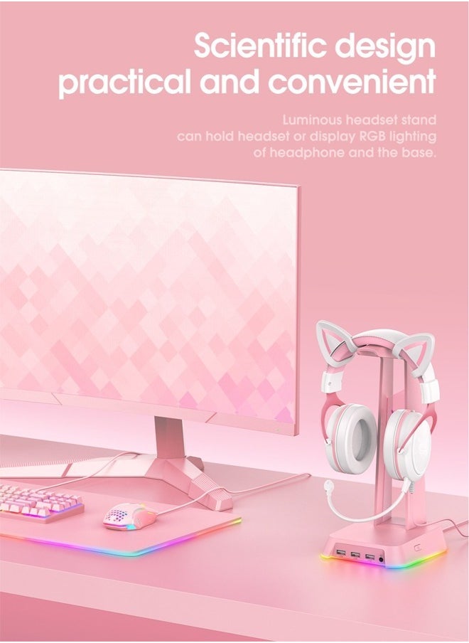 ONIKUMA Gaming Headphone Stand With White RGB Lighting USB port