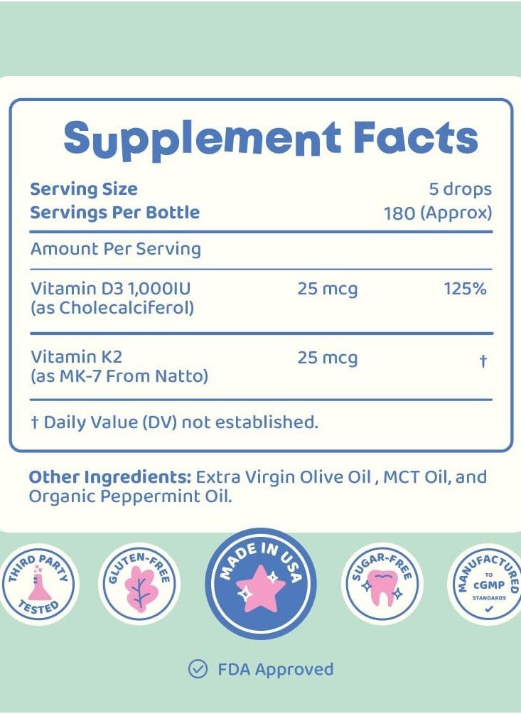Liquid Vitamin D3+K2, 1000 IU - 30 ml