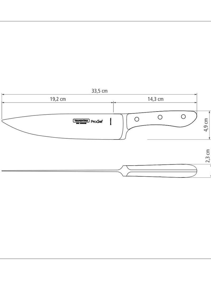 Since 1911,Made in Brazil- Prochef 8 Inches Chef Knife with Stainless Steel Blade and Black Polycarbonate and Fiberglass Handle