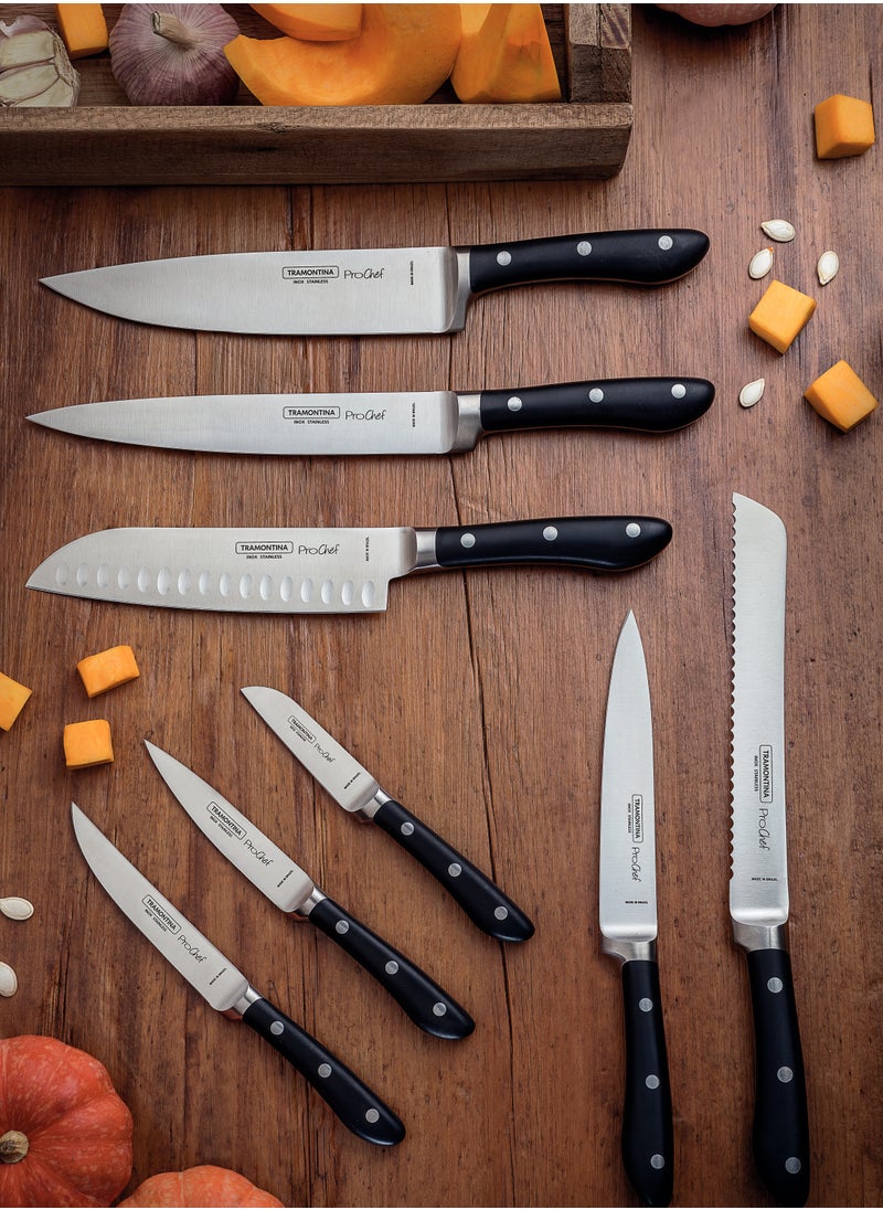 Since 1911,Made in Brazil- Prochef 8 Inches Chef Knife with Stainless Steel Blade and Black Polycarbonate and Fiberglass Handle